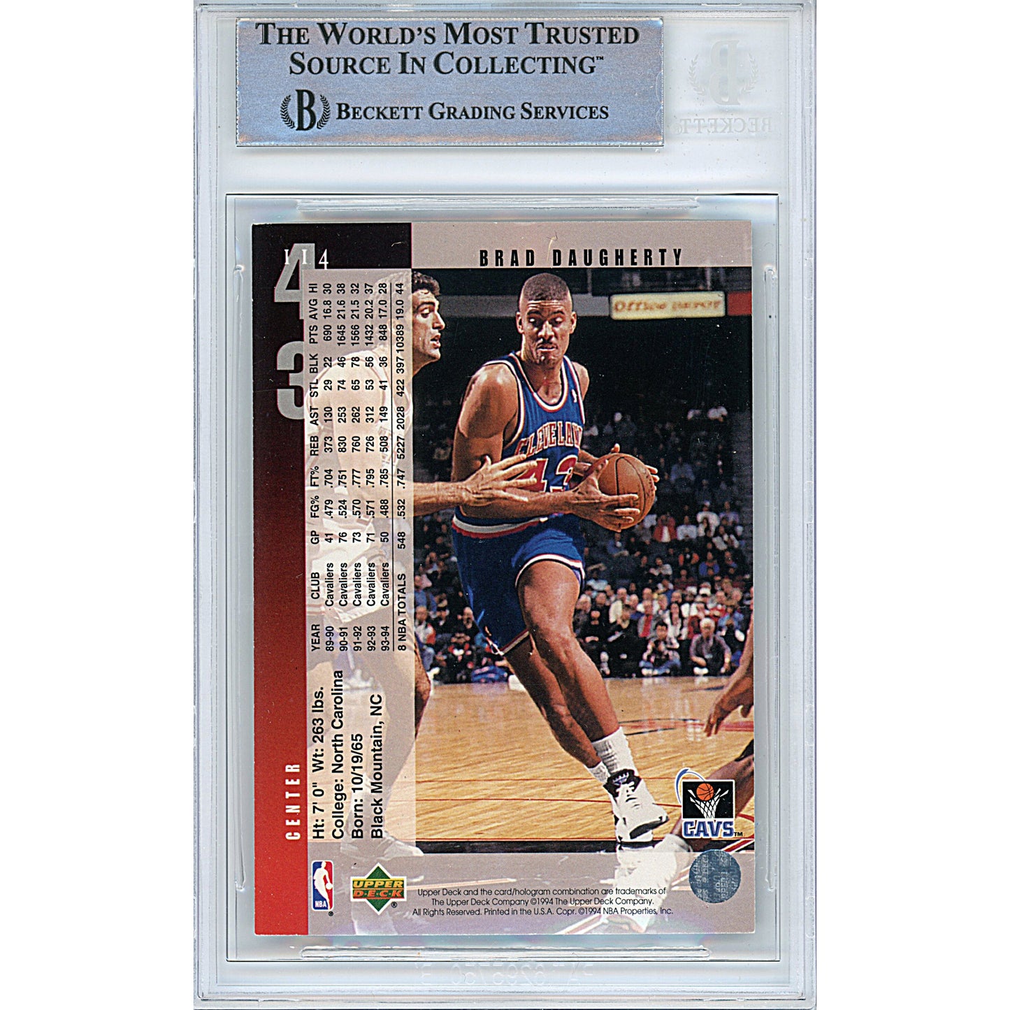 Basketballs- Autographed- Brad Daugherty Signed Cleveland Cavaliers 1994-1995 Upper Deck Basketball Card Beckett Slabbed 00014390708 - 102