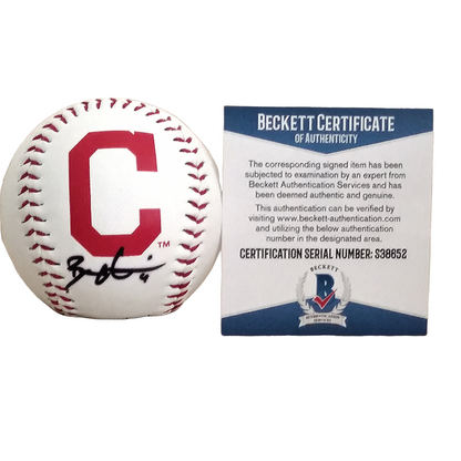 Baseballs- Autographed- Bradley Zimmer Signed Cleveland Indians ROMLB Logo Baseball - Proof Photo - Beckett BAS Authentication - 101