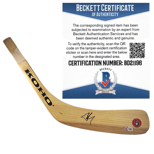 Hockey- Autographed- Brady Tkachuk Signed Ottawa Senators Hockey Stick Blade Exact Proof Beckett Authentication 101