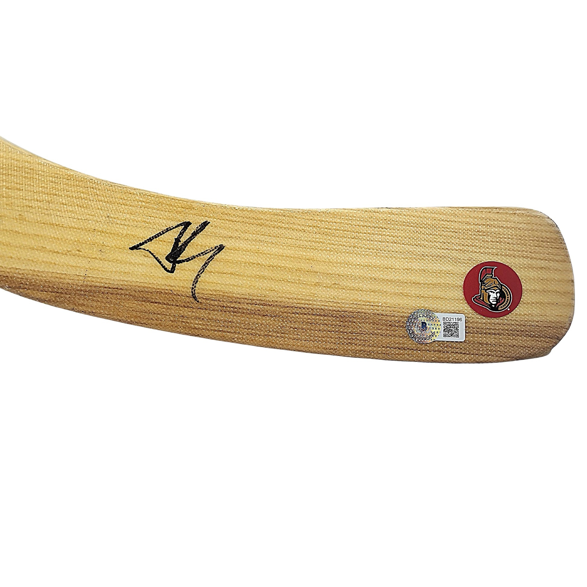 Hockey- Autographed- Brady Tkachuk Signed Ottawa Senators Hockey Stick Blade Exact Proof Beckett Authentication 103