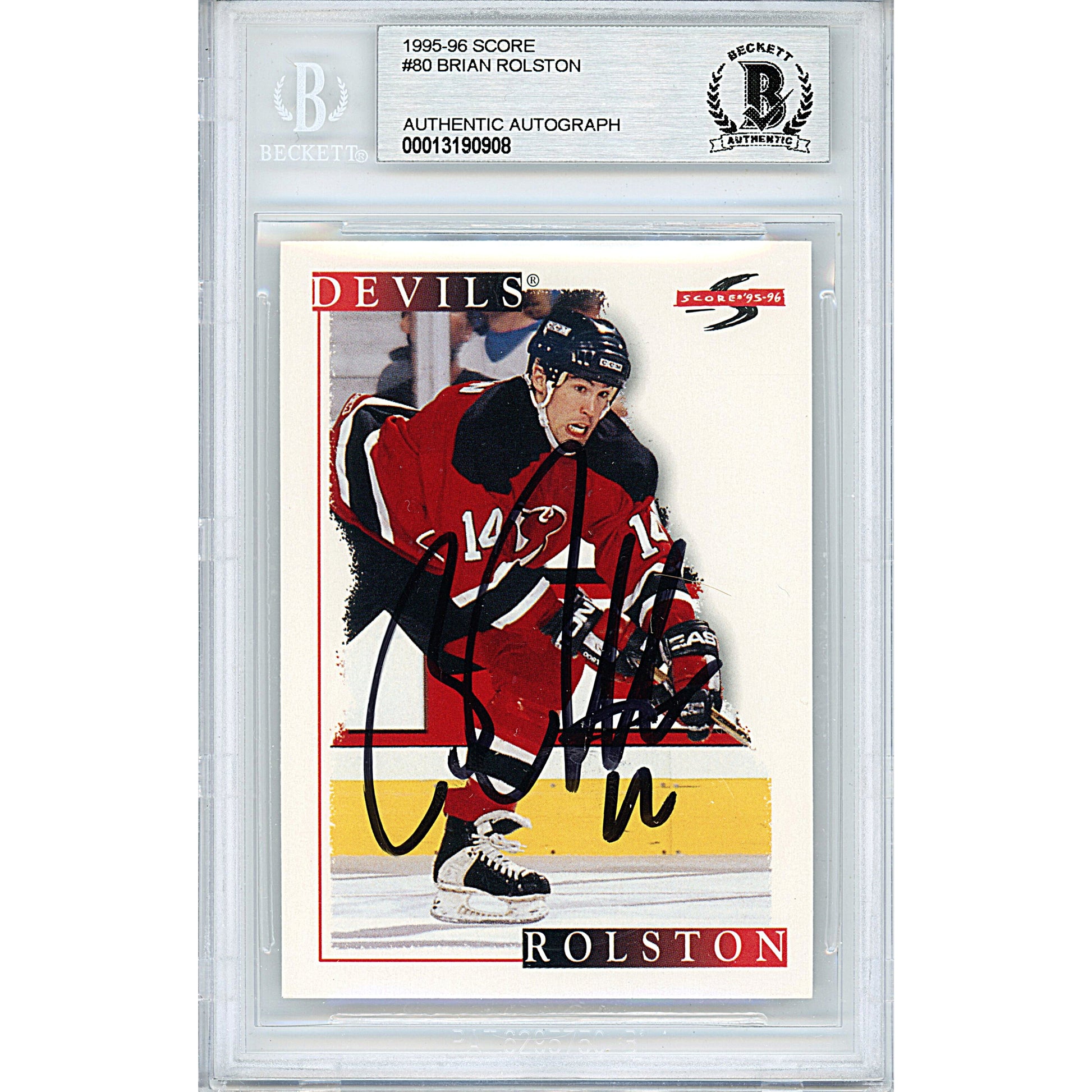 Hockey- Autographed- Brian Rolston Signed New Jersey Devils 1995-1996 Score Hockey Card Beckett BAS Slabbed 00013190908 - 101