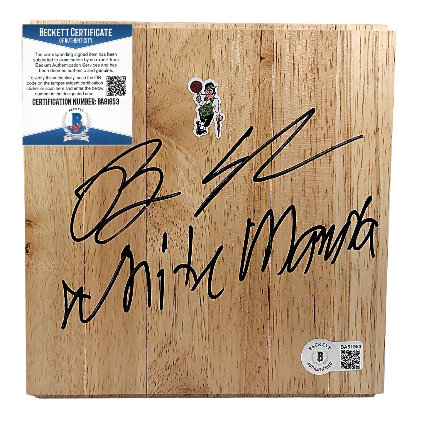 Basketballs- Autographed- Brian Scalabrine Signed Boston Celtics Floorboard with White Mamba Inscription Exact Proof Photo Beckett Authentication BA91953 - 101