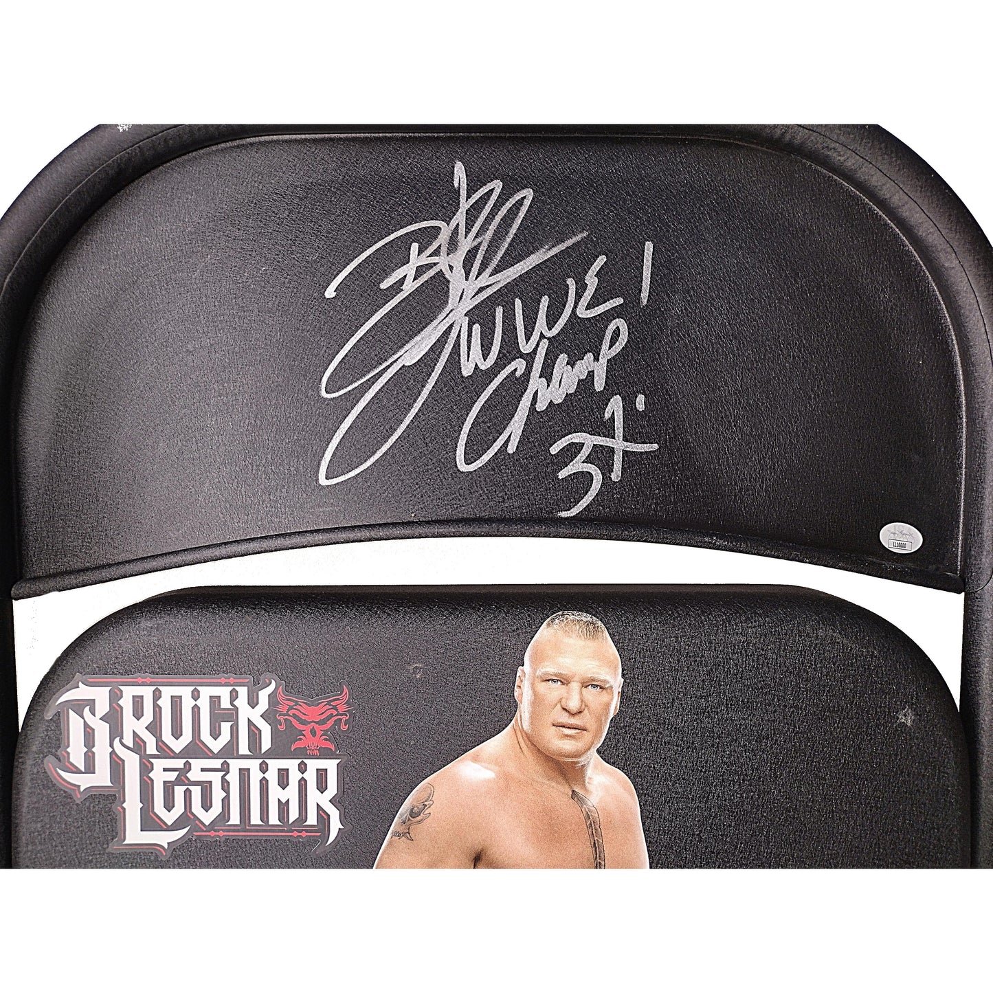 Wrestling- Autographed- Brock Lesnar Signed Black Steel Folding Chair WWE Wrestling UFC JSA Certified Authentic 102