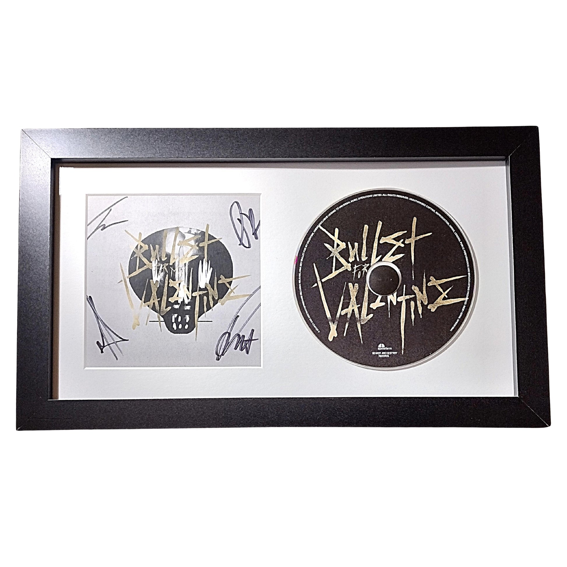 Music- Autographed- Bullet For My Valentine Signed Self Titled CD Cover Framed and Matted Wall Display Beckett Authentication 103