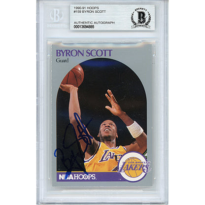 Basketballs- Autographed- Byron Scott Signed Los Angeles Lakers 1990-1991 NBA Hoops Basketball Card Beckett Authentication Slabbed 00013694885 - 101