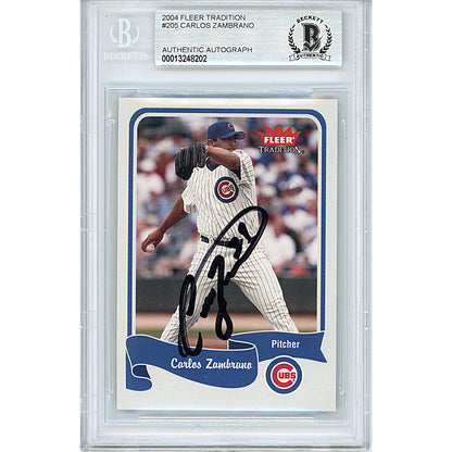 Baseballs- Autographed- Carlos Zambrano Signed Chicago Cubs 2004 Fleer Tradition Baseball Card Beckett BAS Slabbed 00013248202 - 101