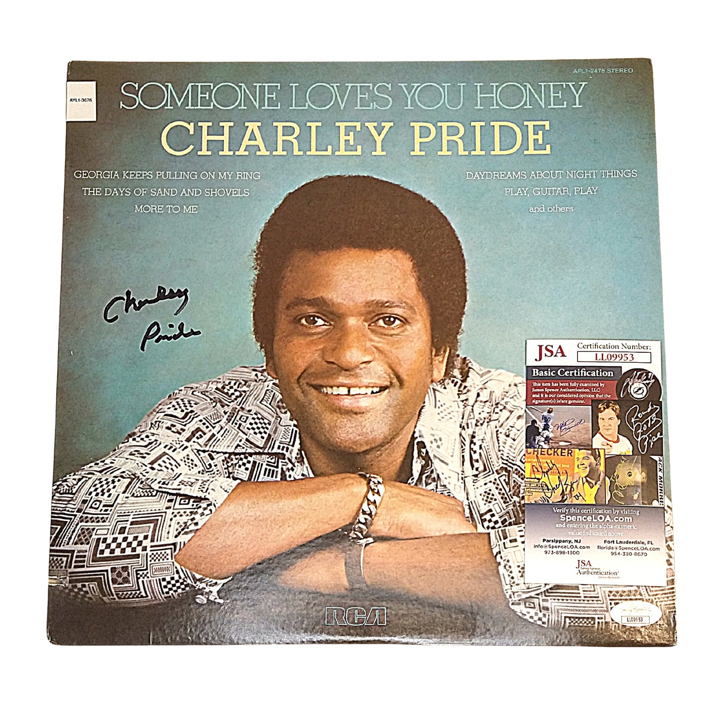 Music- Autographed- Charley Pride Signed 'Somebody Loves You Honey' Vinyl Record Album Cover Framed JSA Cert Authentication 102