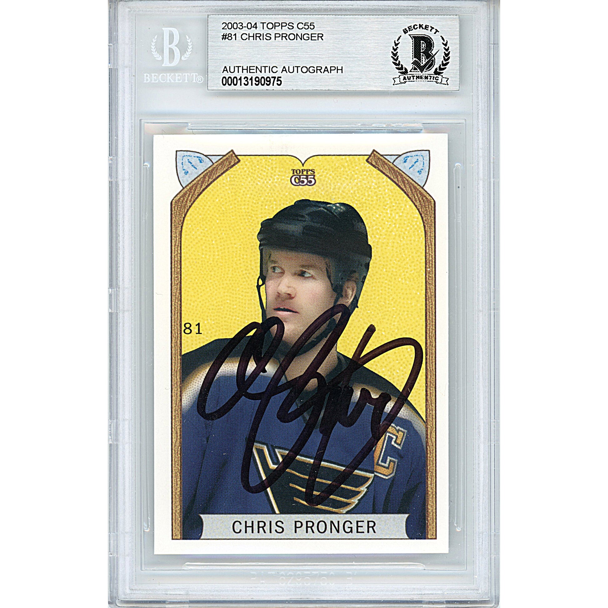 Hockey- Autographed- Chris Pronger Signed St Louis Blues 2003-2004 Topps C55 Hockey Card Beckett BAS Slabbed 00013190975 - 101