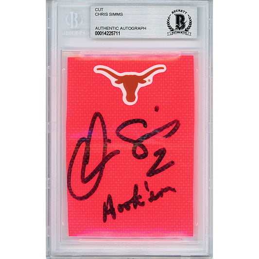 Footballs- Autographed- Chris Simms Signed Texas Longhorns Football Pylon Piece Hook Em Inscription Beckett BAS Slabbed 00014225711 - 101
