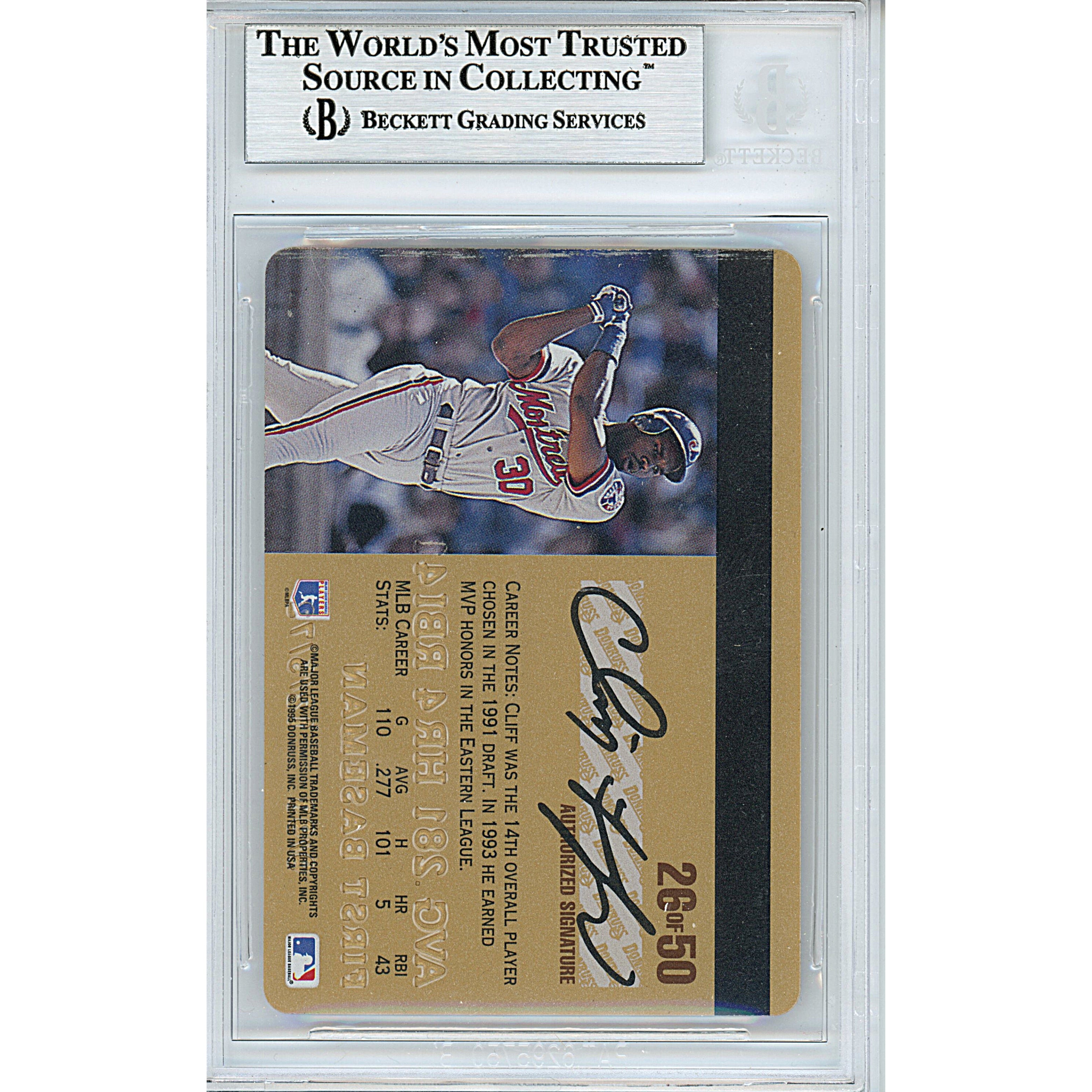 1995 Donruss #26 Cliff Floyd Auto Trading Card – Beckett BAS