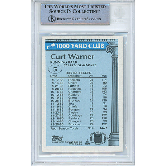 Footballs- Autographed- Curt Warner Signed Seattle Seahawks 1987 Topps 1000 Yard Club Football Card Beckett Authentic Slabbed 00014391036 - 102