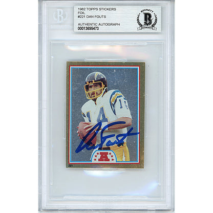 Footballs- Autographed- Dan Fouts Signed San Diego Chargers 1982 Topps Foil Sticker Beckett BAS Slabbed 00013695473 - 101