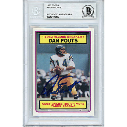 Footballs- Autographed- Dan Fouts Signed San Diego Chargers 1983 Topps Football Card Beckett BAS Authenticated Slabbed 00013190477 - 101