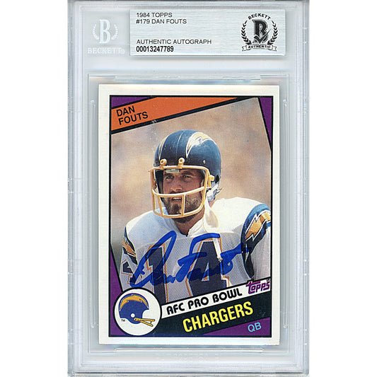 Footballs- Autographed- Dan Fouts Signed San Diego Chargers 1984 Topps Football Card Beckett BAS Authenticated Slabbed 00013247789 - 101