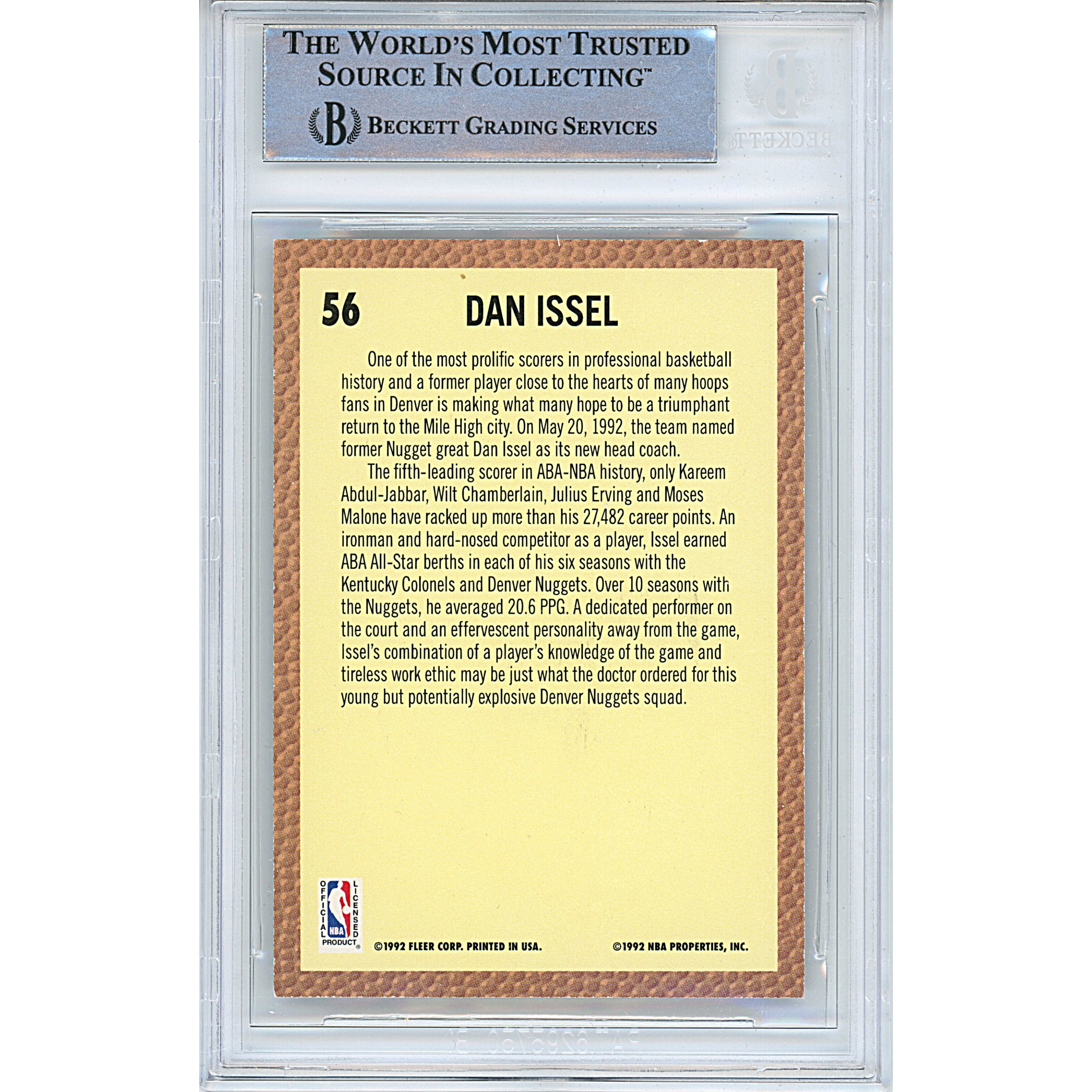1992 Fleer #56 Dan Issel Signed Trading Card – Beckett BAS