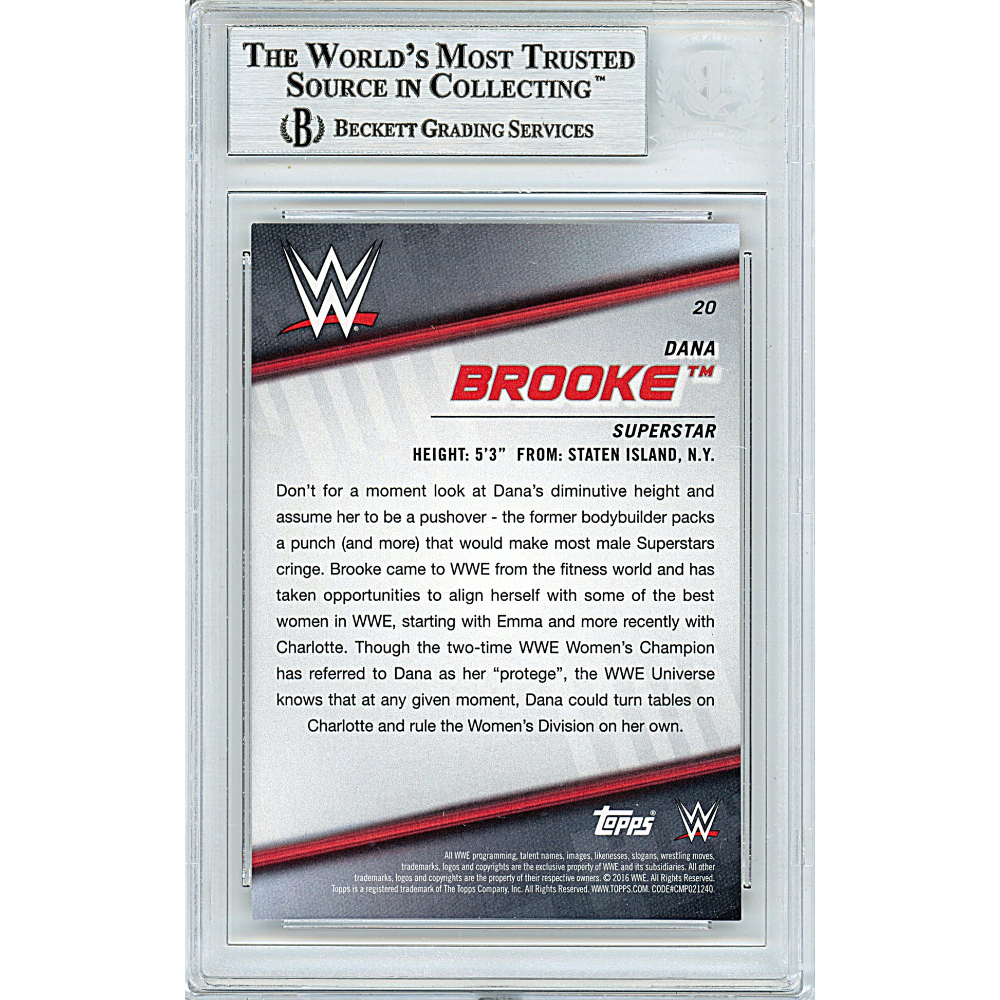 Wrestling- Autographed- Dana Brooke Signed 2016 Topps WWE Divas Revolution Wrestling Card Beckett BAS Slabbed 00014226334 - 102