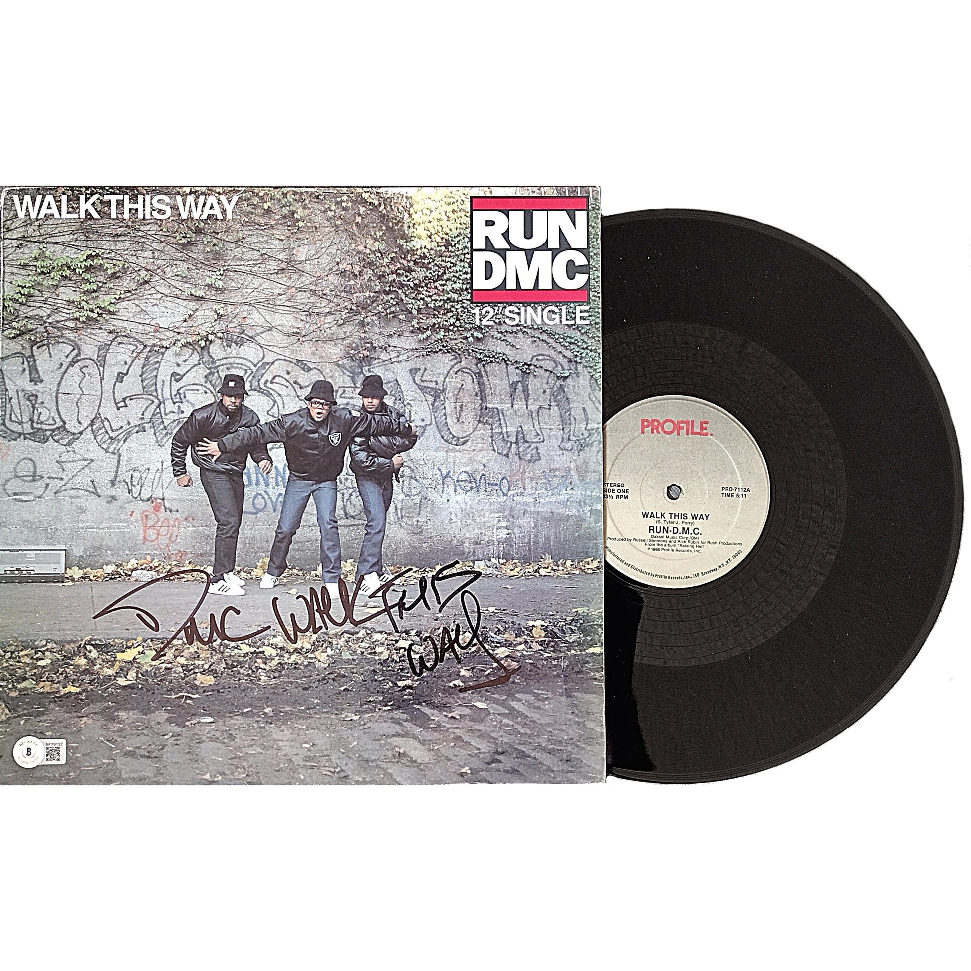 Music- Autographed- Darryl McDaniels Signed Run DMC Walk This Way 12" Single Vinyl Record Album Cover Beckett Authentication 101