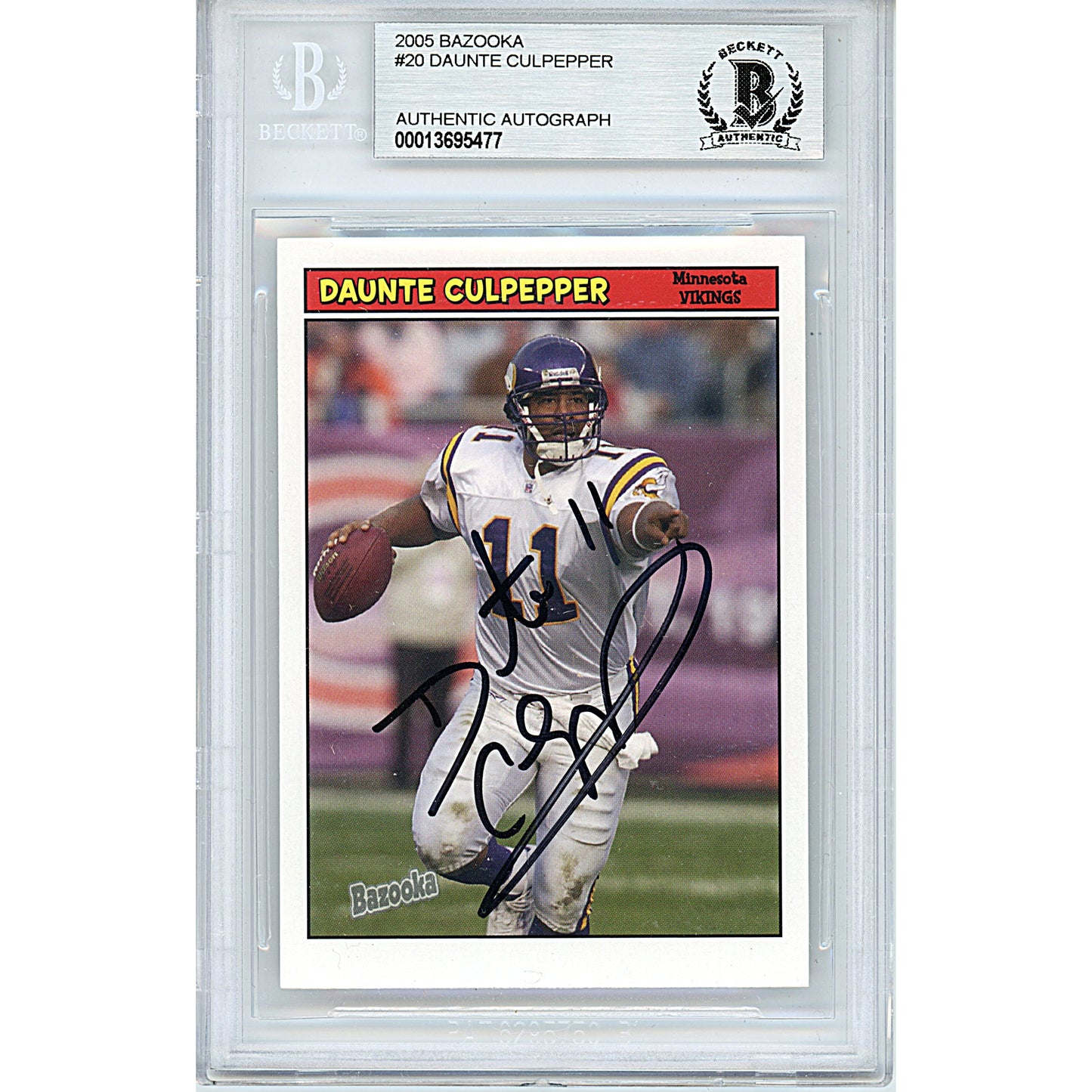 Footballs- Autographed- Daunte Culpepper Signed Minnesota Vikings 2005 Bazooka Football Card Beckett BAS Slabbed 00013695477 - 101