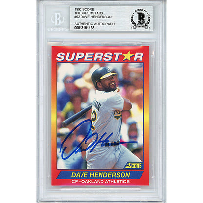 Baseballs- Autographed- Dave Henderson Signed Oakland Athletics 1992 Score 100 Superstars Baseball Card Beckett BAS Slabbed 00013191135 - 101