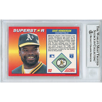 Baseballs- Autographed- Dave Henderson Signed Oakland Athletics 1992 Score 100 Superstars Baseball Card Beckett BAS Slabbed 00013191135 - 102