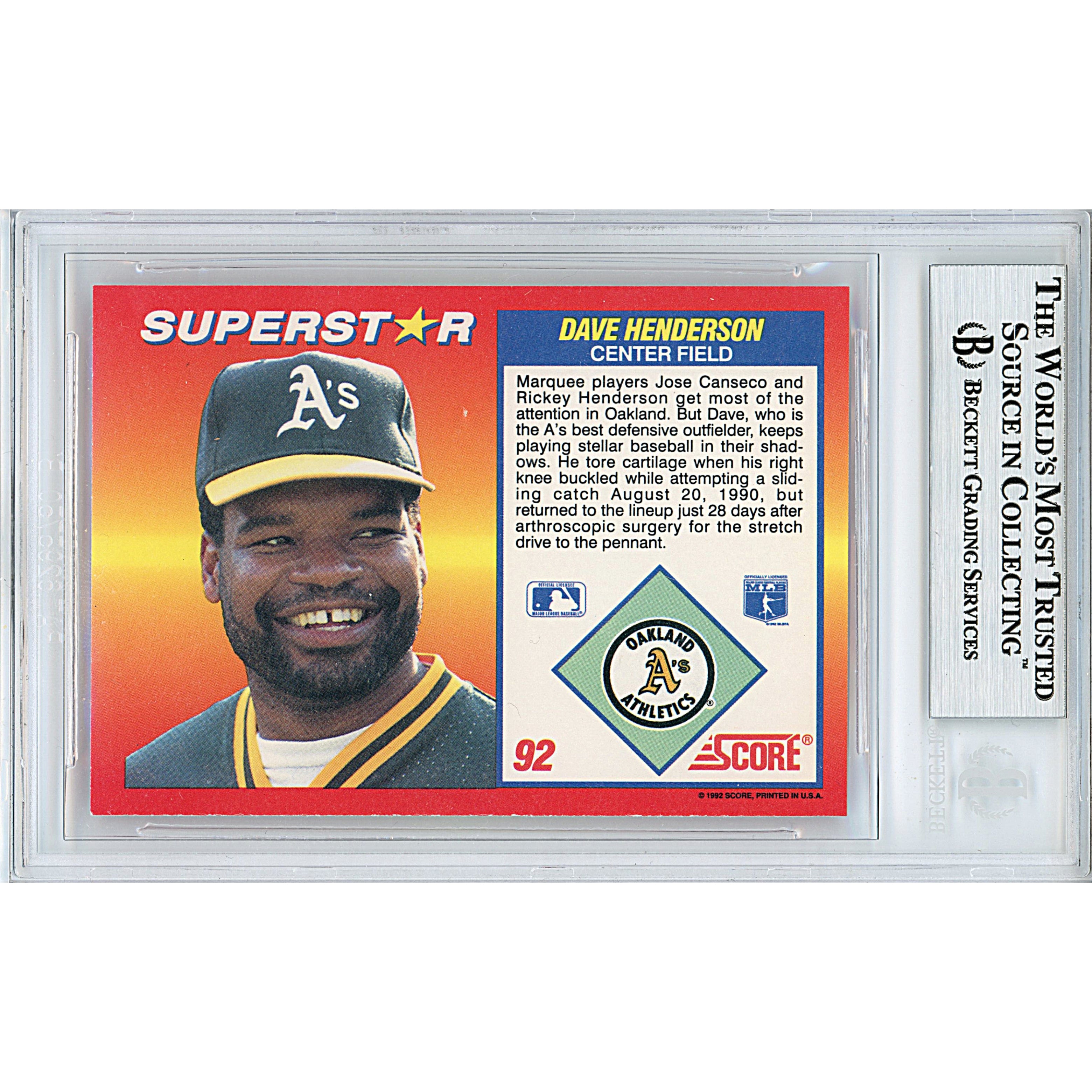 1992 Score Dave Henderson Signed Trading Card – Beckett BAS