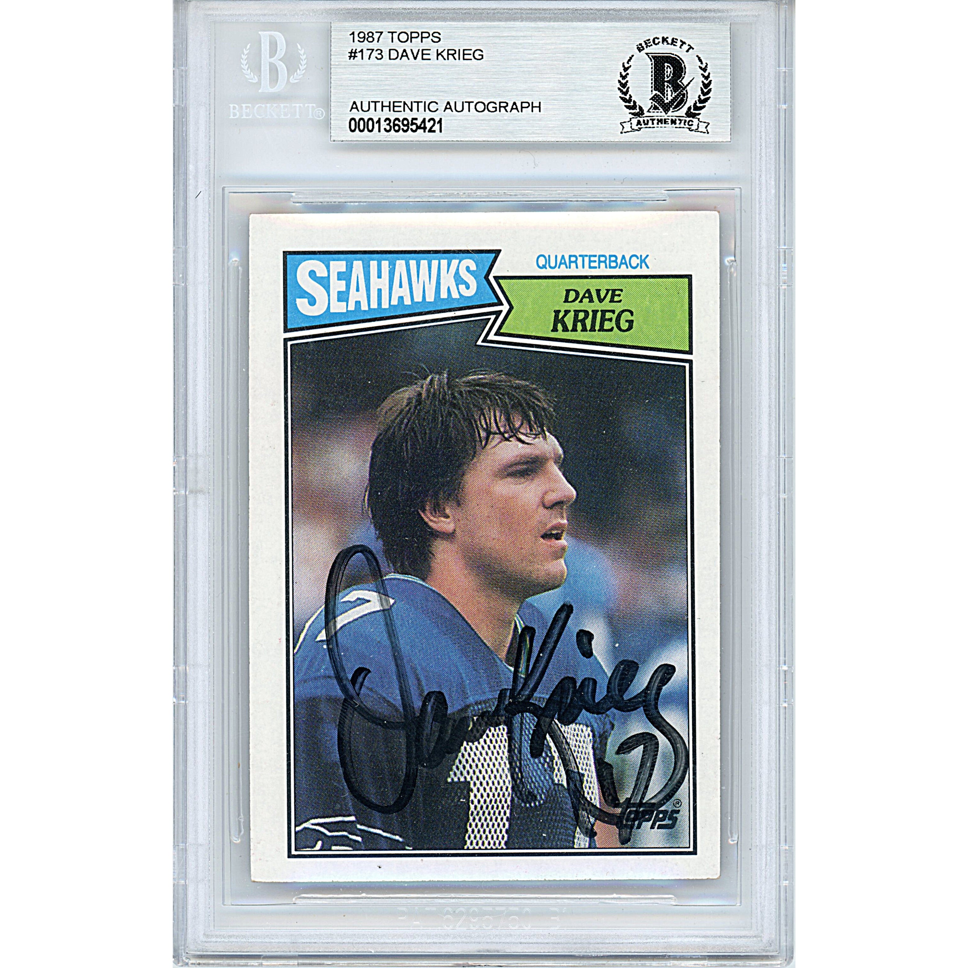 1987 Topps #173 Dave Krieg Autographed Trading Card – Beckett BAS