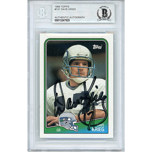 Footballs- Autographed- Dave Krieg Signed Seattle Seahawks 1988 Topps Football Card Beckett BAS Authenticated Slabbed 00013247925 - 101
