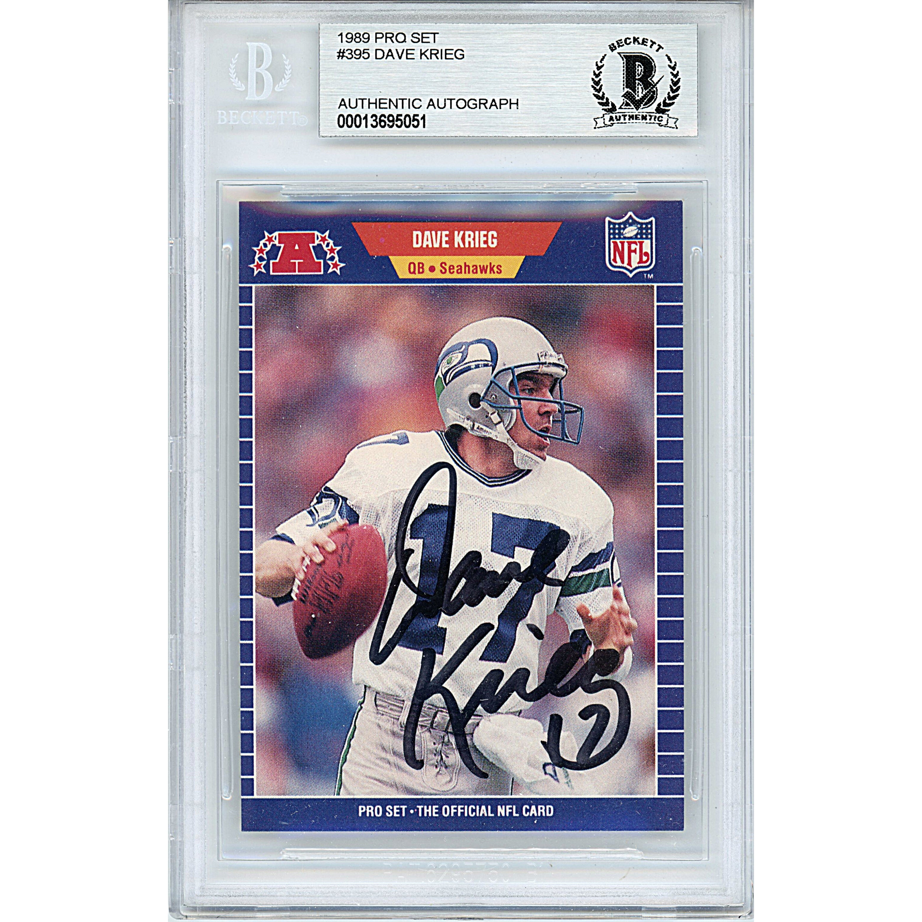 1989 #395 Dave Krieg Autographed Trading Card – Beckett BAS