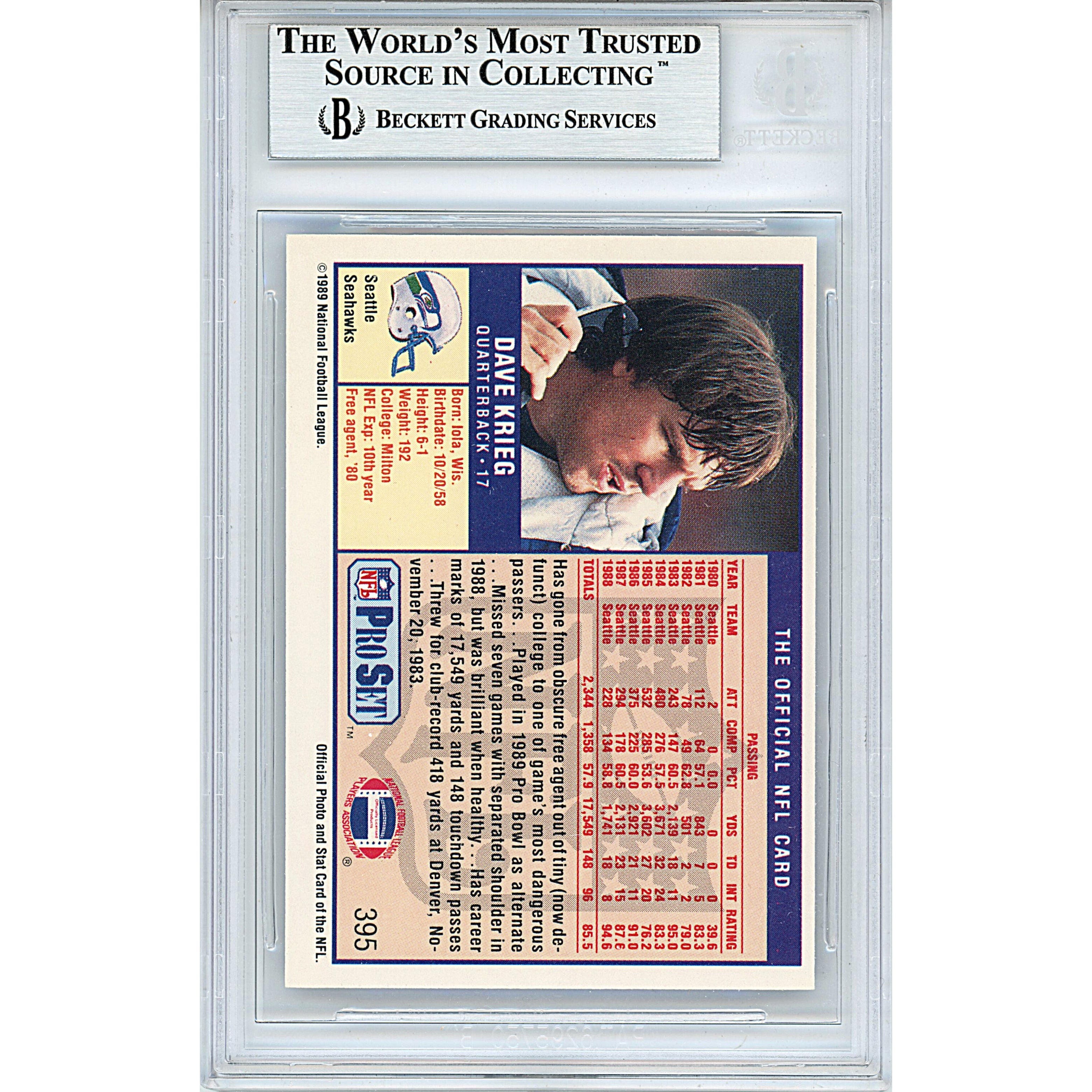 1989 #395 Dave Krieg Autograph Trading Card – Beckett BAS