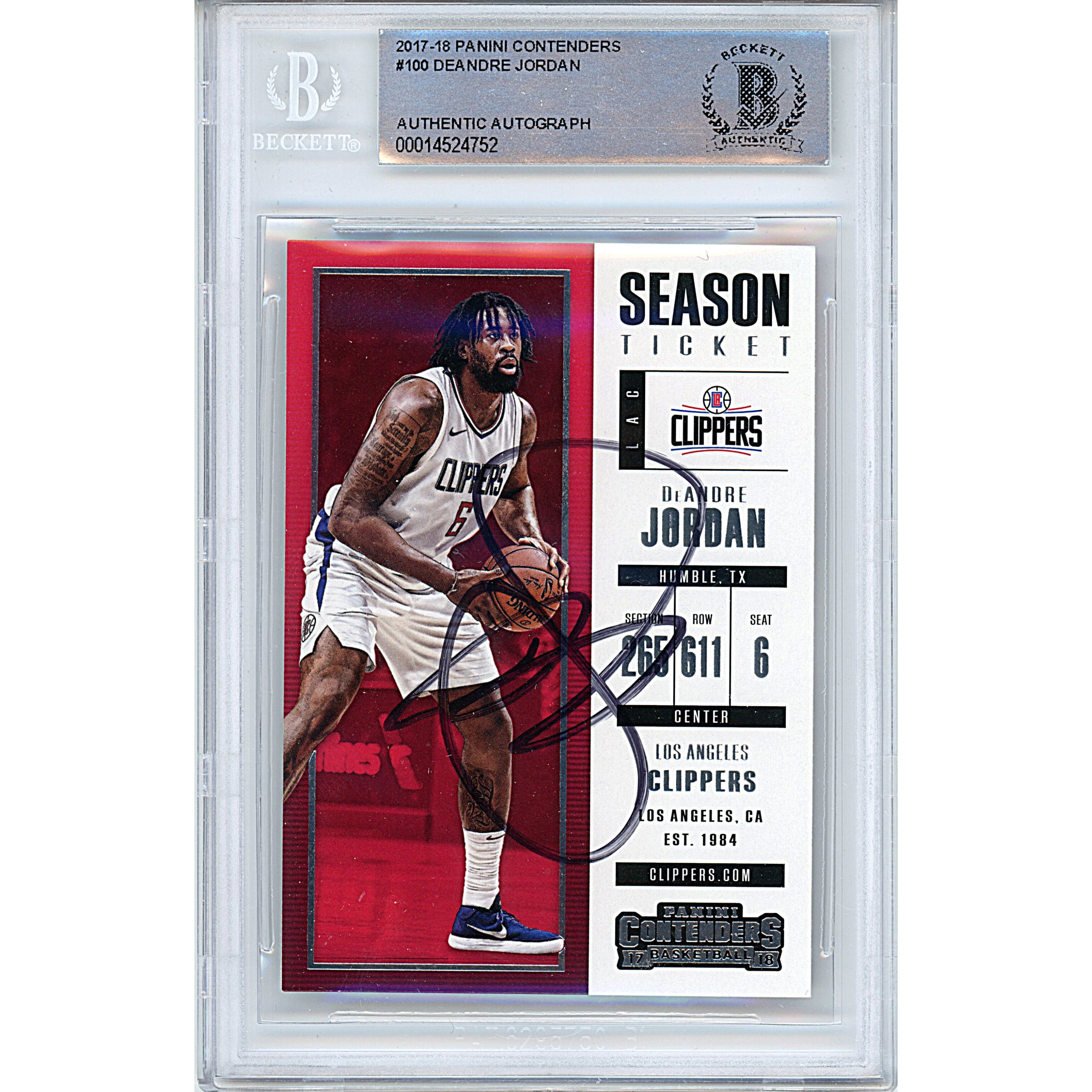 2017 #ff0000 DeAndre Jordan Autographed Trading Card – Beckett BAS