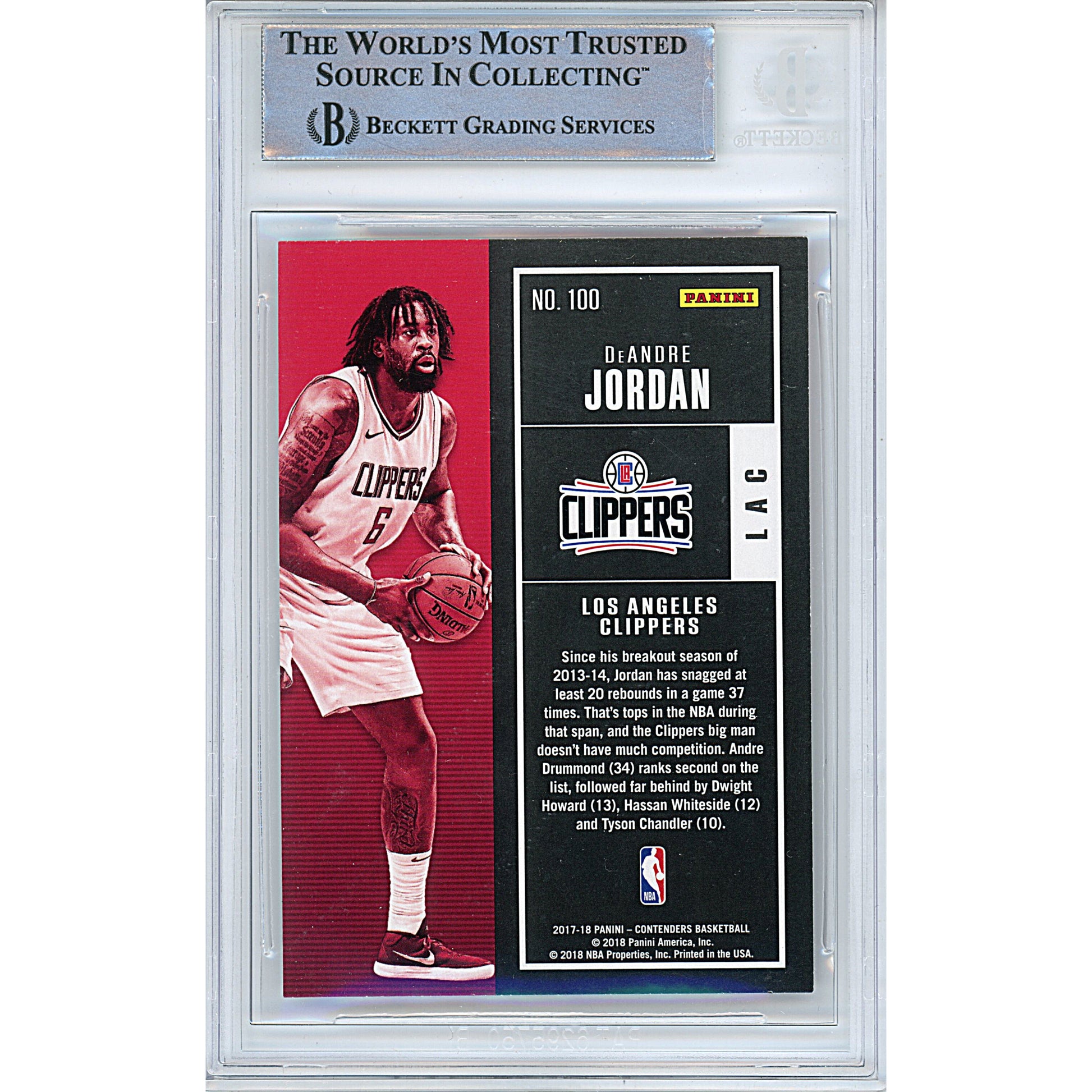 Basketballs- Autographed- DeAndre Jordan Signed Los Angeles Clippers 2017-2018 Panini Contenders Basketball Card Beckett Slabbed 00014524752 - 102