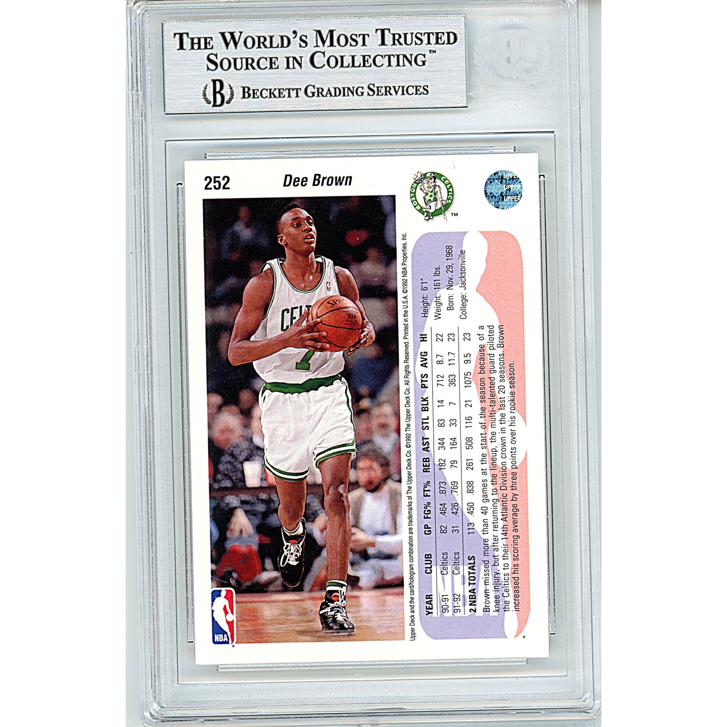 Basketballs- Autographed- Dee Brown Signed Boston Celtics 1992-1993 Upper Deck Basketball Card Beckett BAS Slabbed 00014226544 - 102