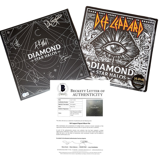 Music- Autographed- Def Leppard Signed Diamond Star Halos Vinyl Record 12x12 Album Flat Beckett Certified Authentication 301