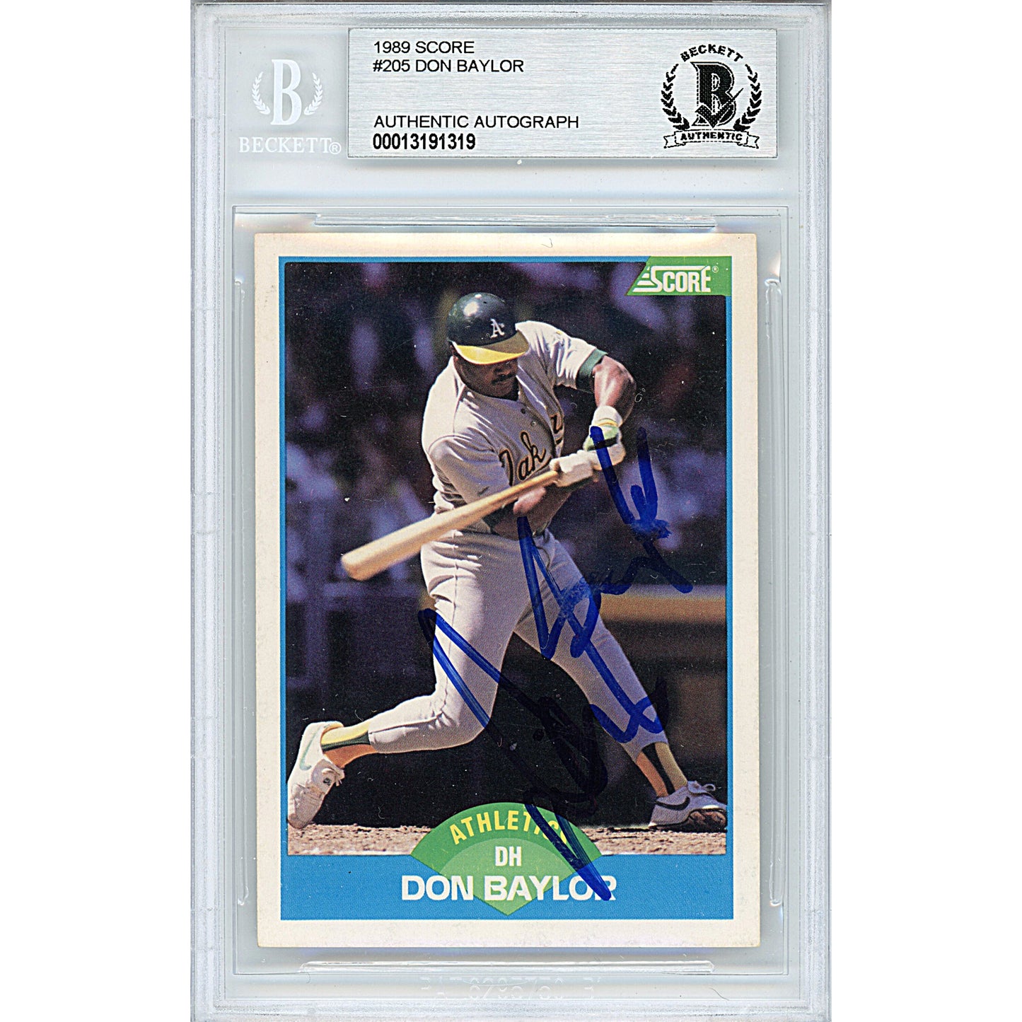 Baseballs- Autographed- Don Baylor Signed Oakland Athletics A's 1989 Score Baseball Card Beckett BAS Slabbed 00013191319 - 101