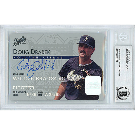 Baseballs- Autographed- Doug Drabek Signed Houston Astros 1995 Donruss Studio Baseball Card Beckett BAS Slabbed 00013191121 - 101