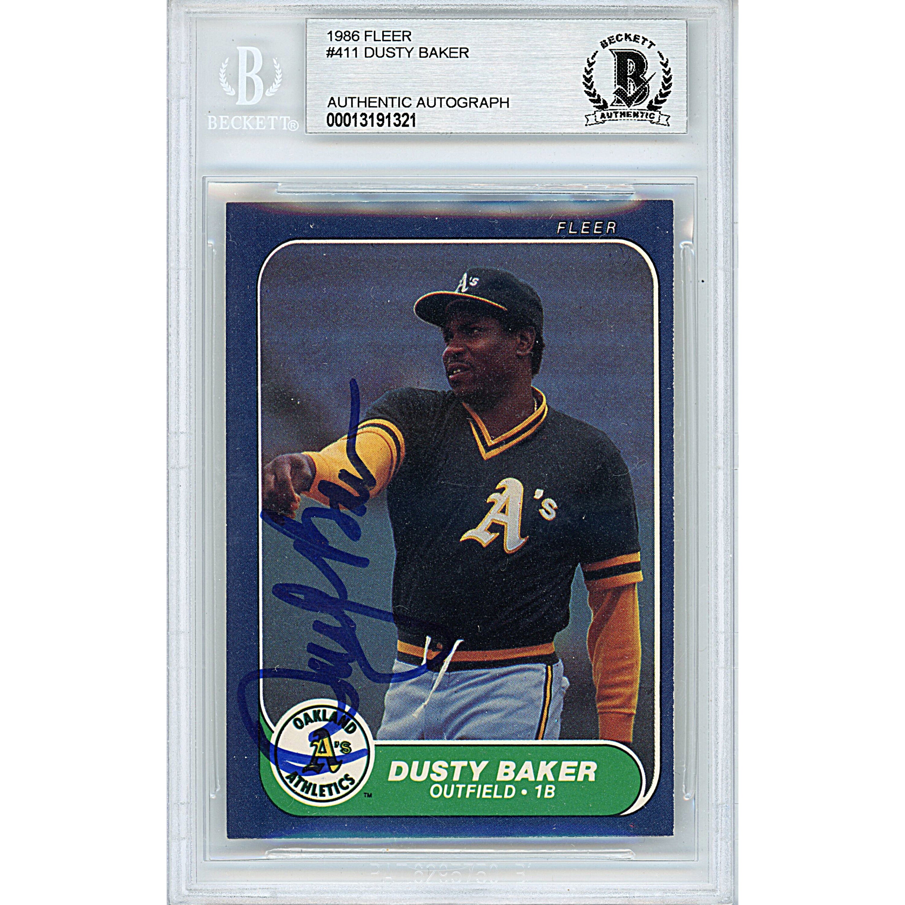 1986 Fleer #411 Dusty Baker Autographed Trading Card – Beckett BAS