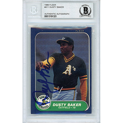 Baseballs- Autographed- Dusty Baker Signed Oakland Athletics A's 1986 Fleer Baseball Card Beckett BAS Slabbed 00013191321 - 101