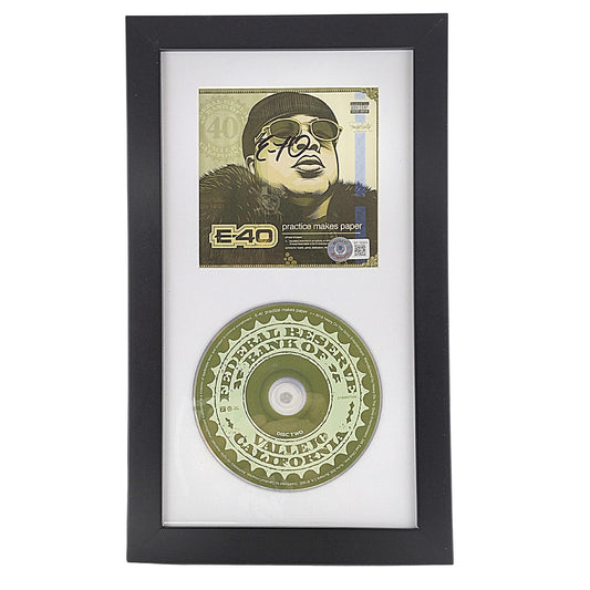 E-40 Autographed Practice Makes Paper Compact Disc Booklet Framed Display Beckett