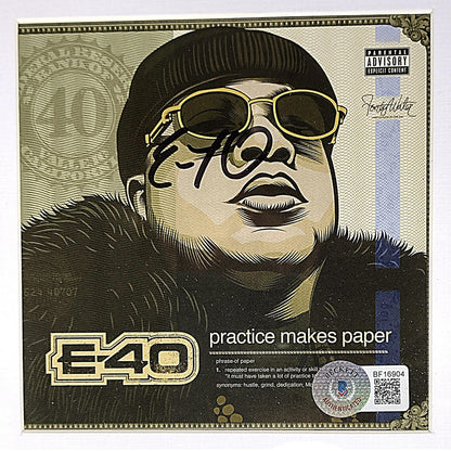 E-40 Autographed Practice Makes Paper Compact Disc Booklet Framed Display Beckett