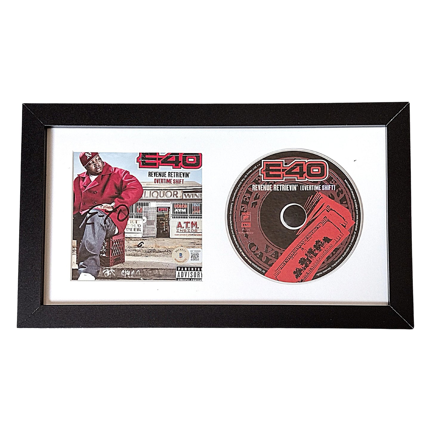 Music- Autographed- E-40 Signed Revenue Retrievin' Overtime Shift CD Cover Framed and Matted Display Beckett Certified Authentic 101