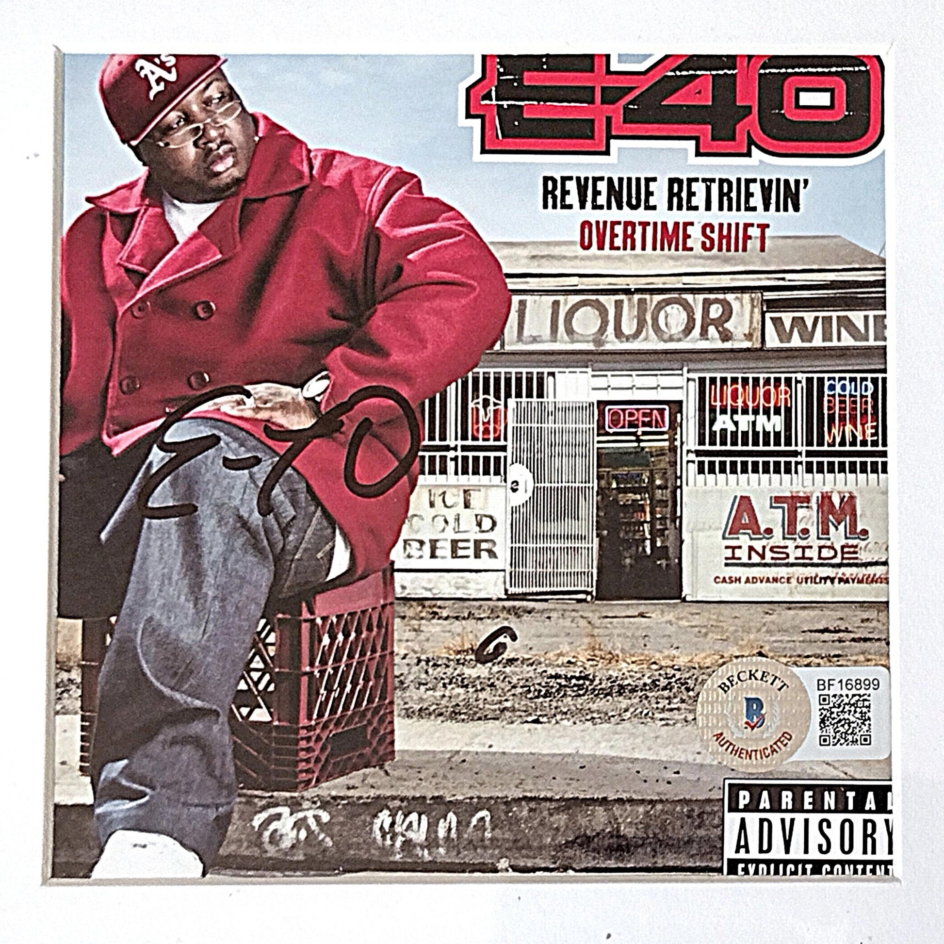 Music- Autographed- E-40 Signed Revenue Retrievin' Overtime Shift CD Cover Framed and Matted Display Beckett Certified Authentic 102