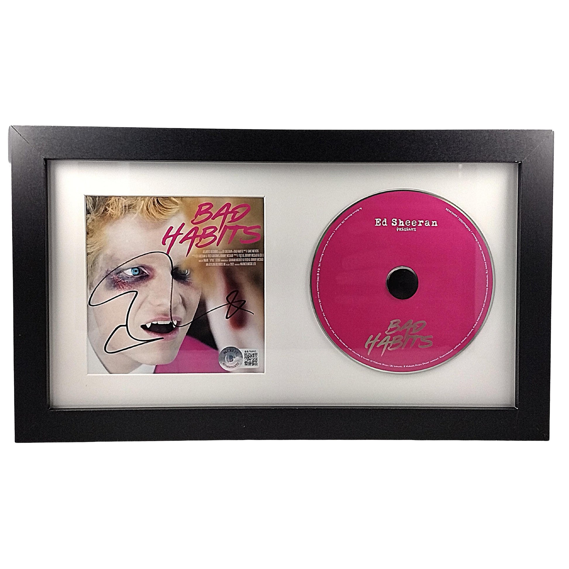 Music- Autographed- Ed Sheeran Signed Bad Habits CD Cover Framed Matted Beckett BAS Authentication 102