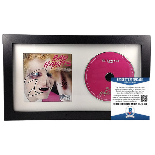Music- Autographed- Ed Sheeran Signed Bad Habits CD Cover Framed Matted Beckett BAS Authentication 101