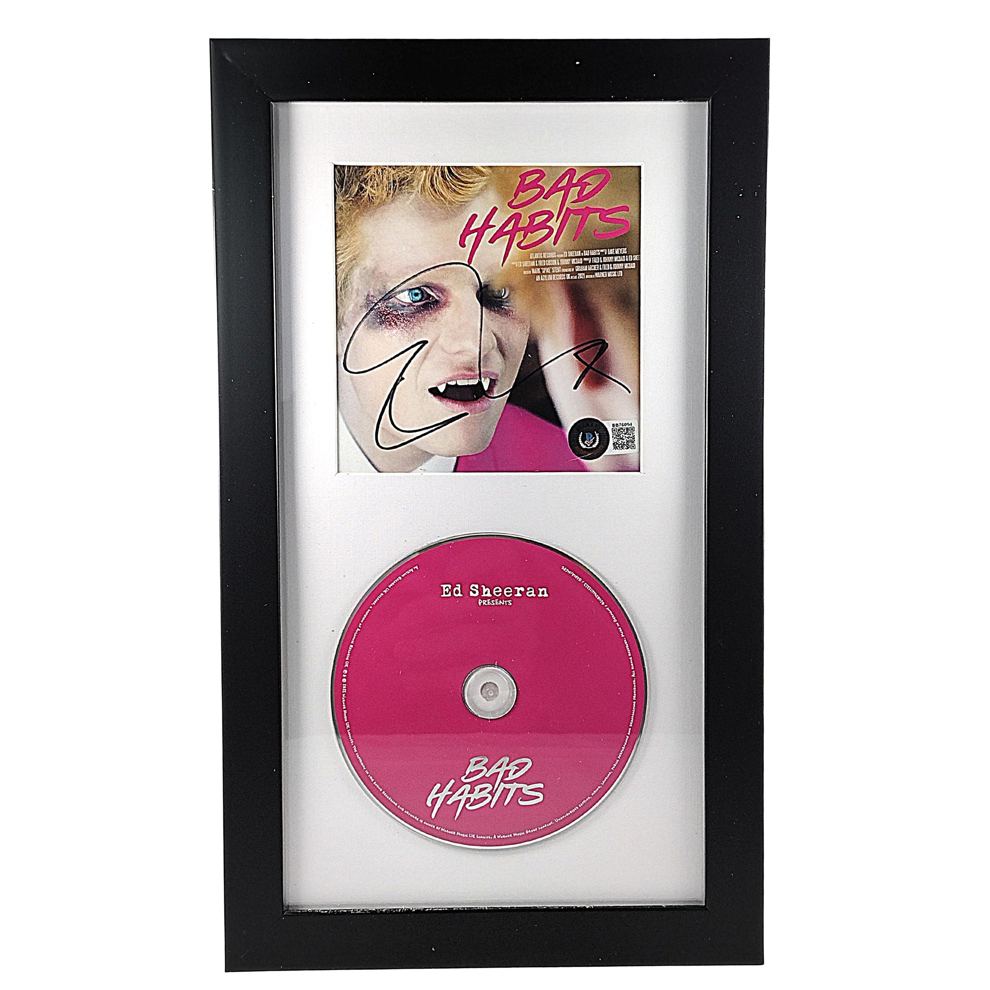 Music- Autographed- Ed Sheeran Signed Bad Habits CD Framed and Matted Wall Display Beckett Certified 202