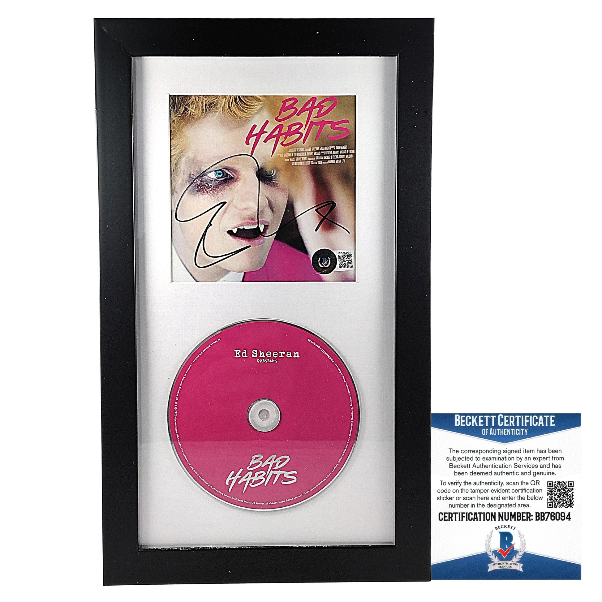 Music- Autographed- Ed Sheeran Signed Bad Habits CD Framed and Matted Wall Display Beckett Certified 201