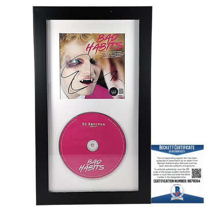 Music- Autographed- Ed Sheeran Signed Bad Habits CD Framed and Matted Wall Display Beckett Certified 201