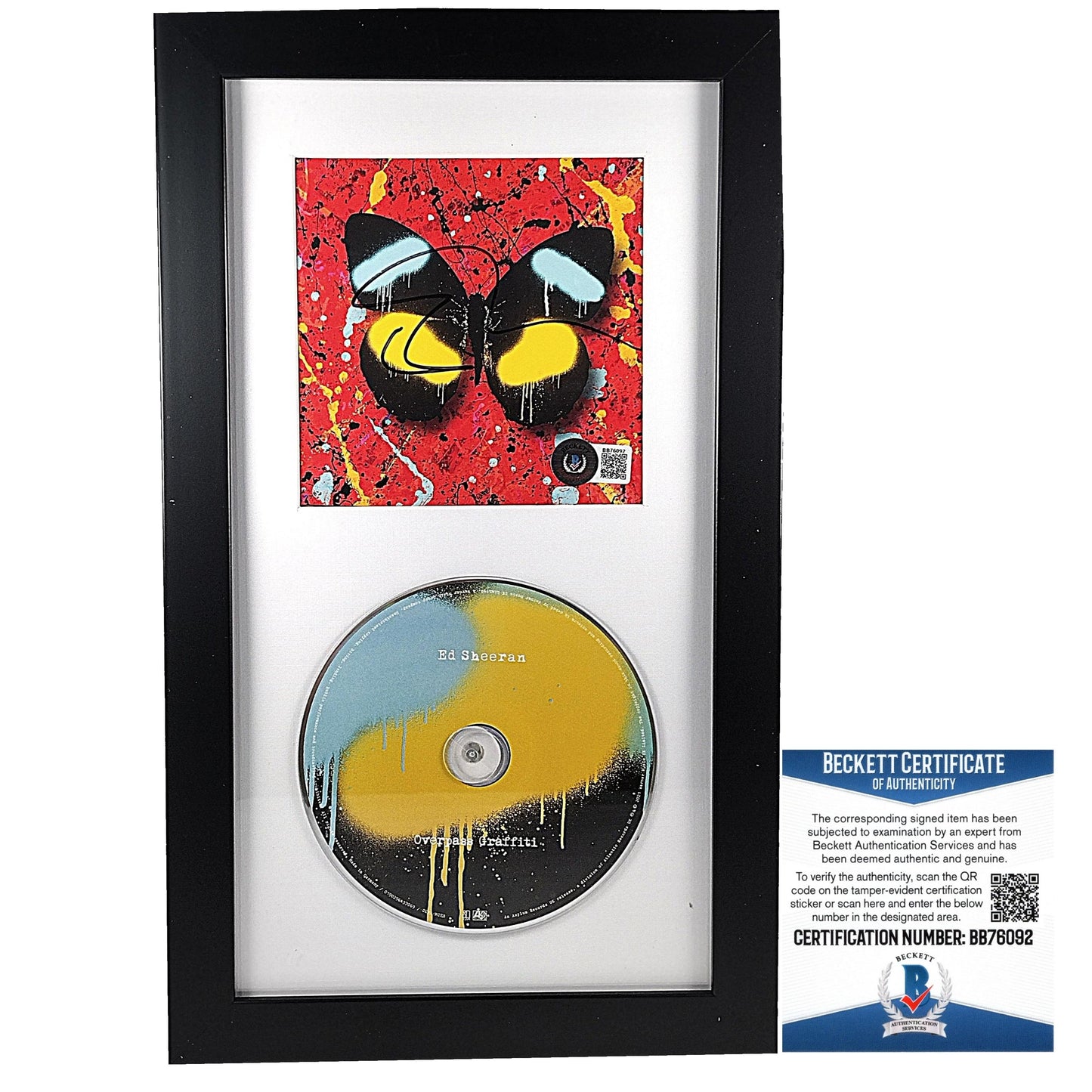 Music- Autographed- Ed Sheeran Signed Overpass Graffiti CD Cover Booklet Framed Matted Beckett BAS Authentication 101