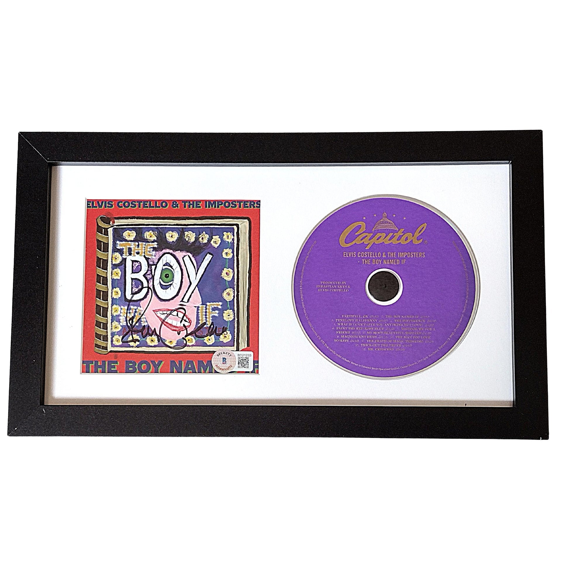 Music- Autographed- Elvis Costello Signed The Boy Named If CD Cover Framed Matted Beckett BAS Authentication 202