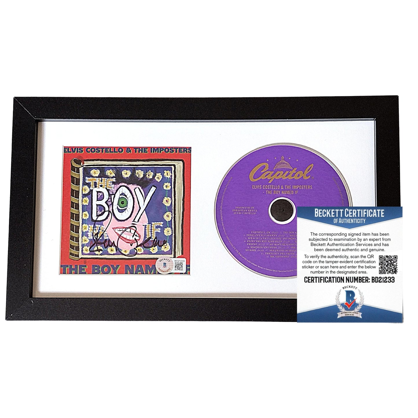 Music- Autographed- Elvis Costello Signed The Boy Named If CD Cover Framed Matted Beckett BAS Authentication 201