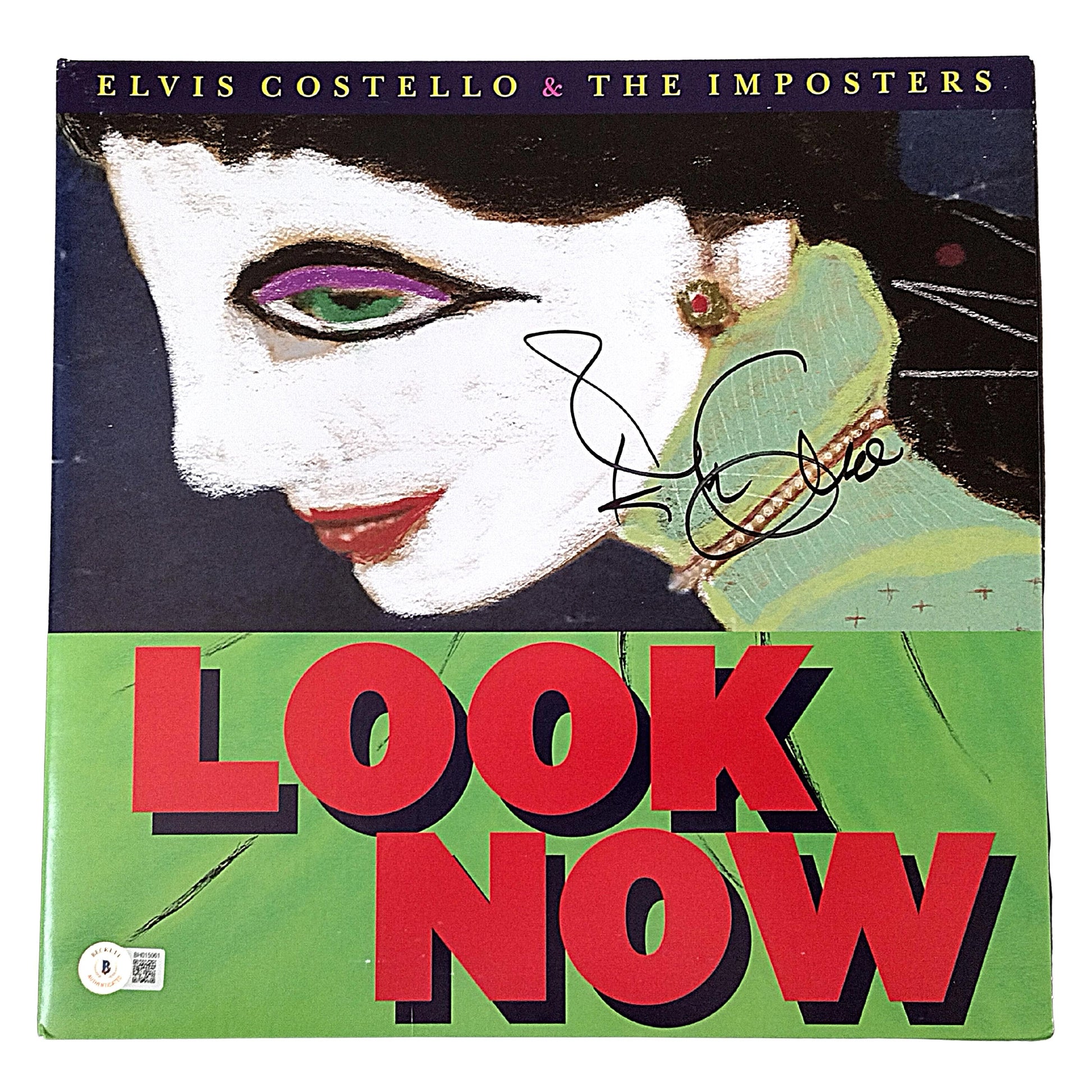 Music- Autographed- Elvis Costello Signed Look Now Vinyl Record Album Cover Beckett Authentication 102